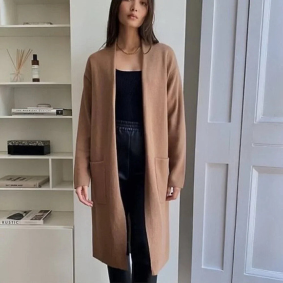 Aritzia Babaton Lance Longline Duster Wool Linen Knit Cardigan Sweater Camel XS - Picture 1 of 10
